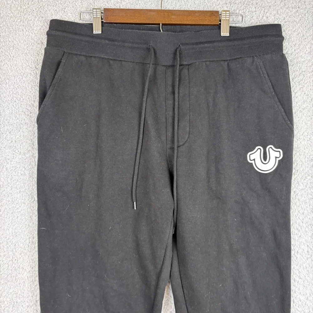 True Religion Sweatpants Men Large Black Horseshoe Fleece Streetwear Y2K Joggers